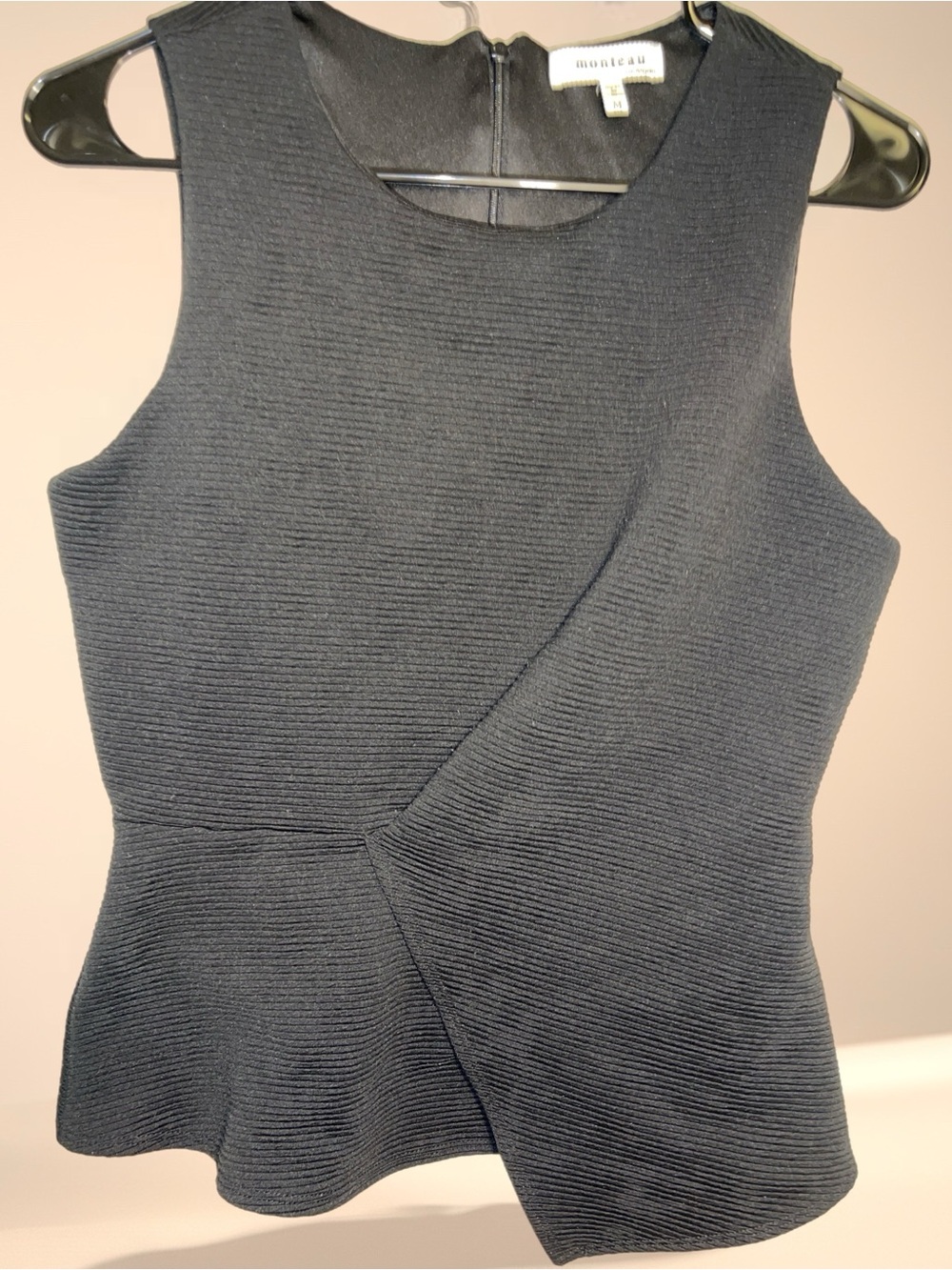 Monteau Black Textured Peplum Sleeveless Top